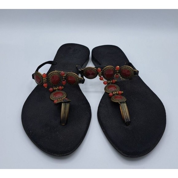 Nccooki Ecutk Retro African Style Exotic Brass Trim Flip Flops/ Thongs Size 7.5 - Picture 5 of 8